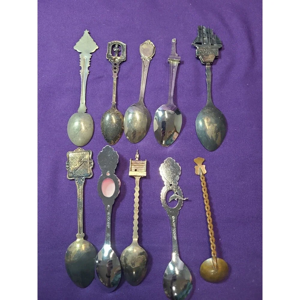 Vintage Collectable Mini Spoons Lot Of 10, Pewter, Silver Plated